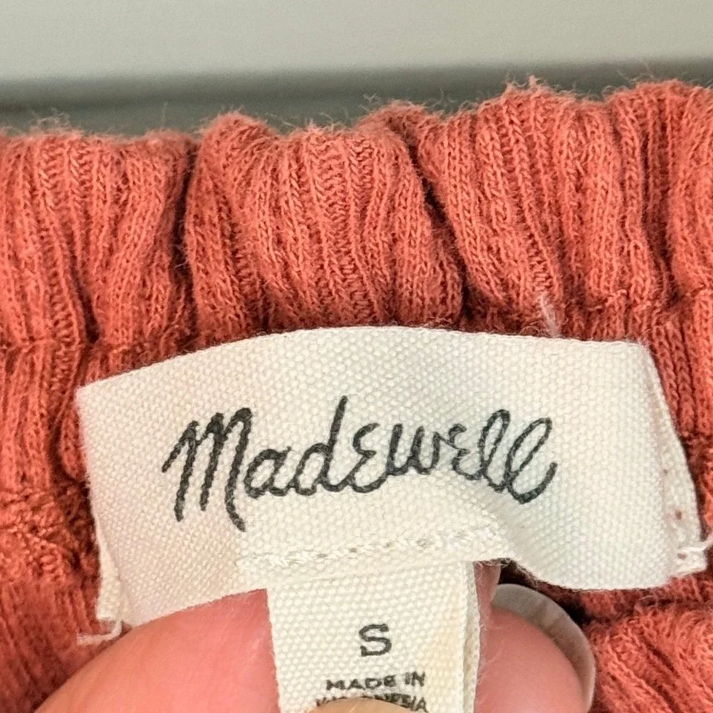 Madewell‎ Ribbed Puff Sleeve Top S Terracotta
